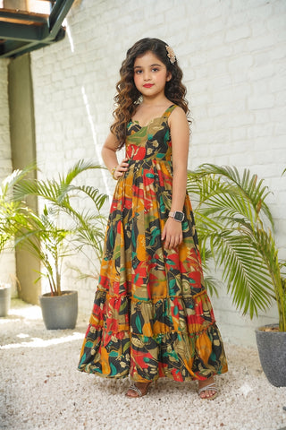 Heavy Rayon Digital Print Full Flare Anarkali Gown for Girls Clothsvilla