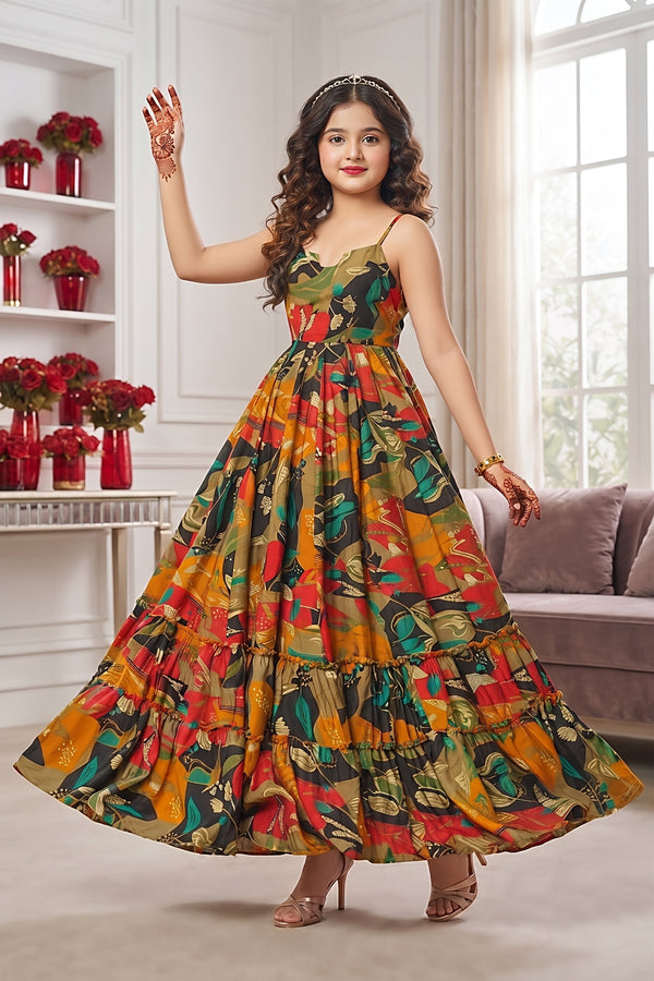 Heavy Rayon Digital Print Full Flare Anarkali Gown for Girls Clothsvilla