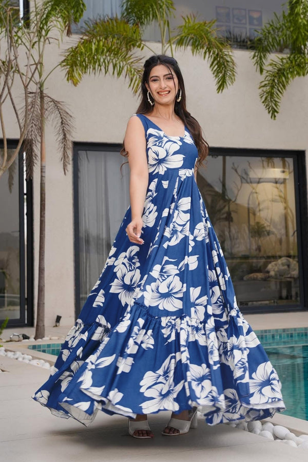 Heavy Rayon Digital Print Full Flare Anarkali Gown for Women Clothsvilla