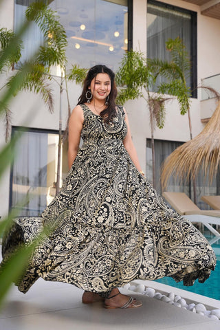 Heavy Rayon Digital Print Full Flare Anarkali Gown for Women Clothsvilla