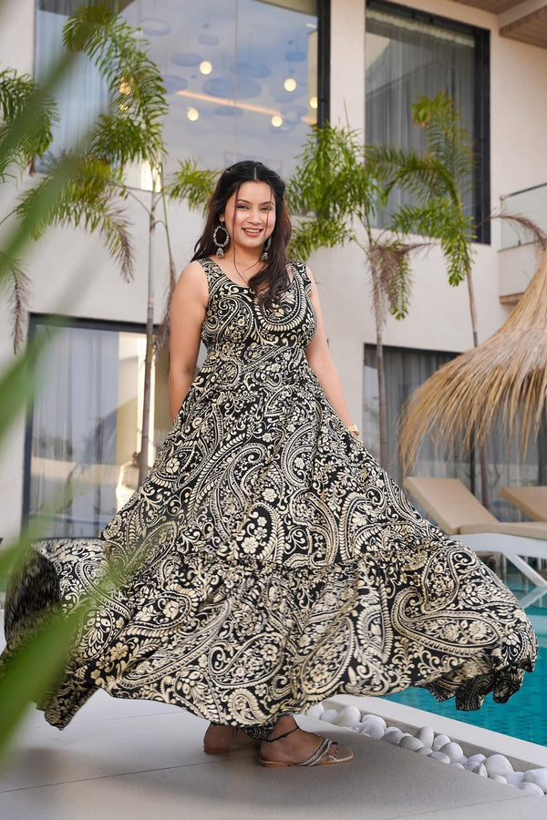 Heavy Rayon Digital Print Full Flare Anarkali Gown for Women Clothsvilla