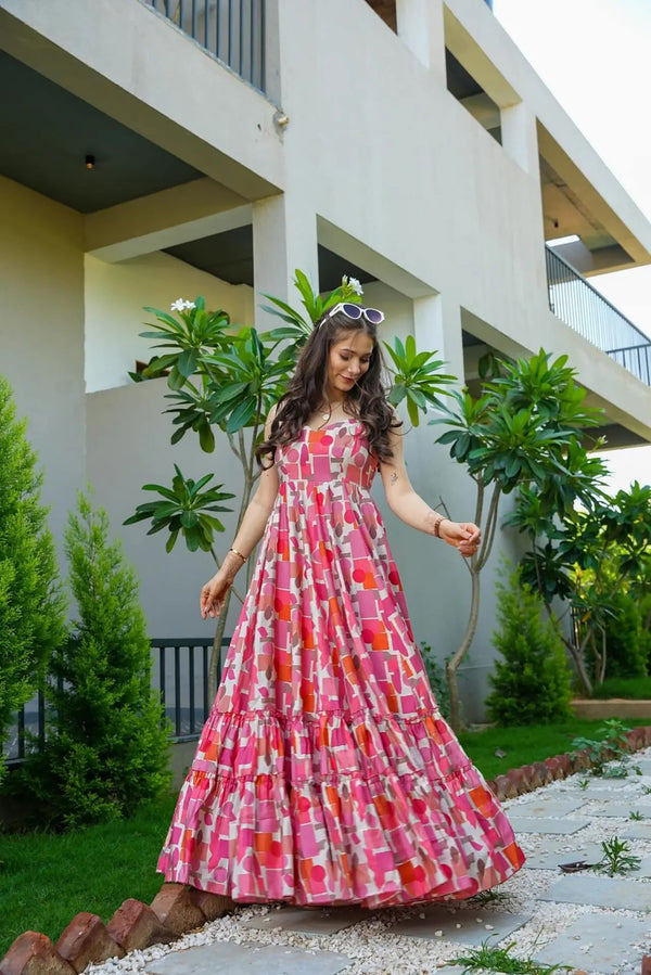 Heavy Rayon Digital Print Full Flare Long Anarkali Gown Clothsvilla