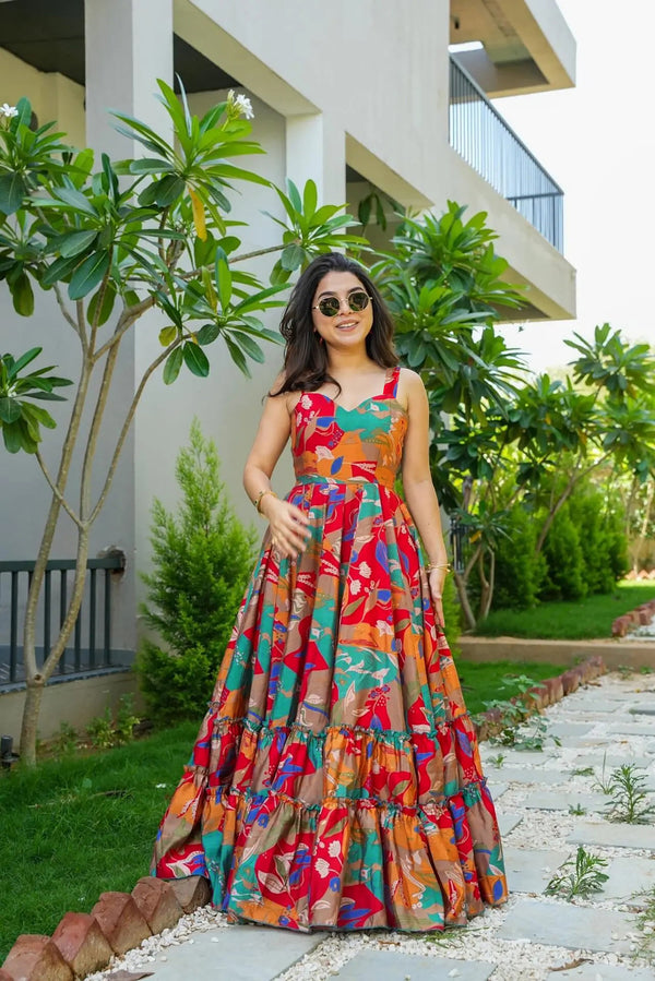 Heavy Rayon Digital Print Full Flare Long Anarkali Gown Clothsvilla