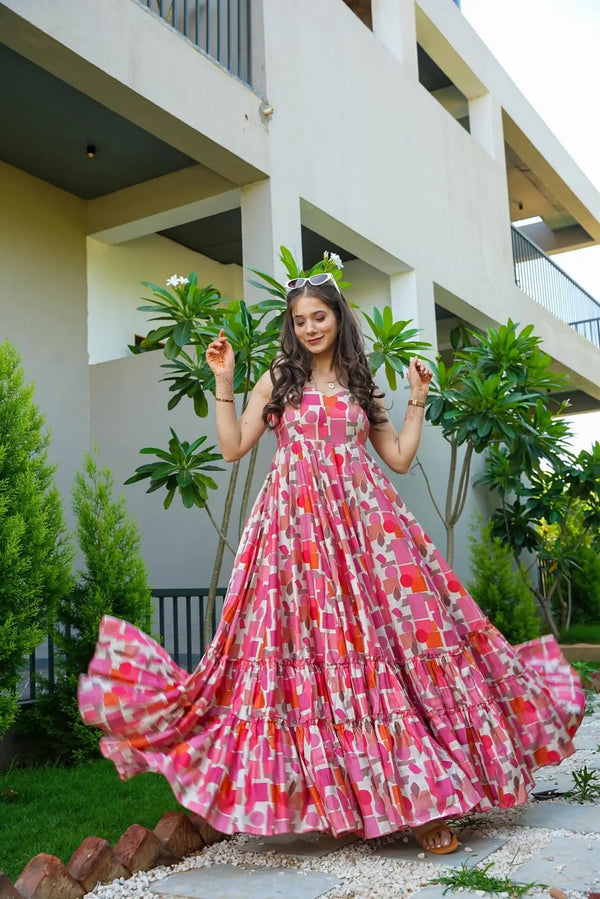 Heavy Rayon Digital Print Full Flare Long Anarkali Gown Clothsvilla