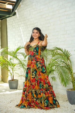 Heavy Rayon Digital Print Full Flare Long Anarkali Gown Clothsvilla