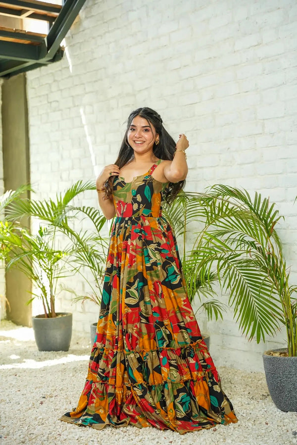 Heavy Rayon Digital Print Full Flare Long Anarkali Gown Clothsvilla