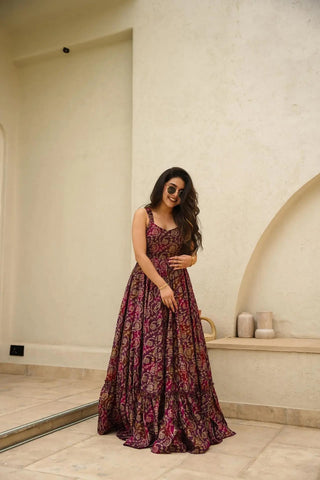 Heavy Rayon Digital Print Full Flare Long Anarkali Gown Clothsvilla