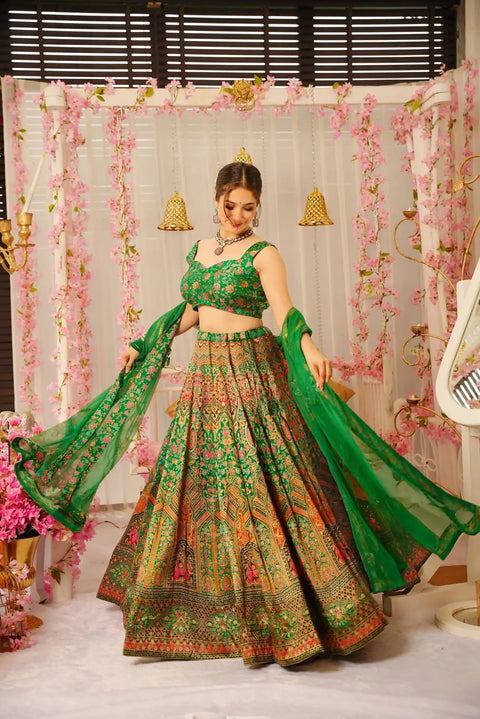 Heavy Silk Digital Print Tiered Lehenga Choli Set with Organza Dupatta Clothsvilla Main image