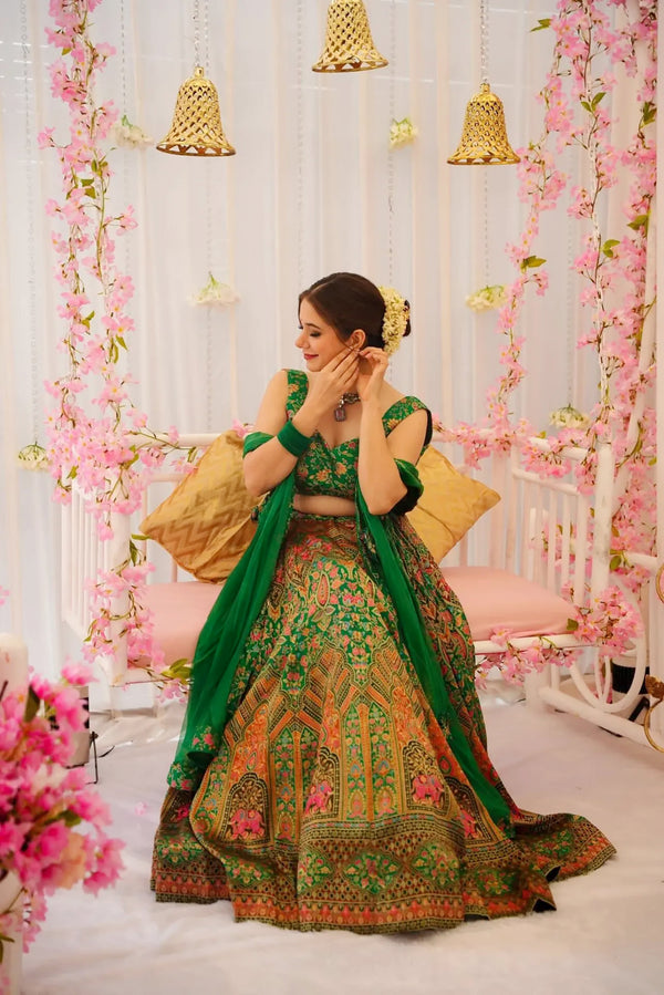 Heavy Silk Digital Print Tiered Lehenga Choli Set with Organza Dupatta Clothsvilla