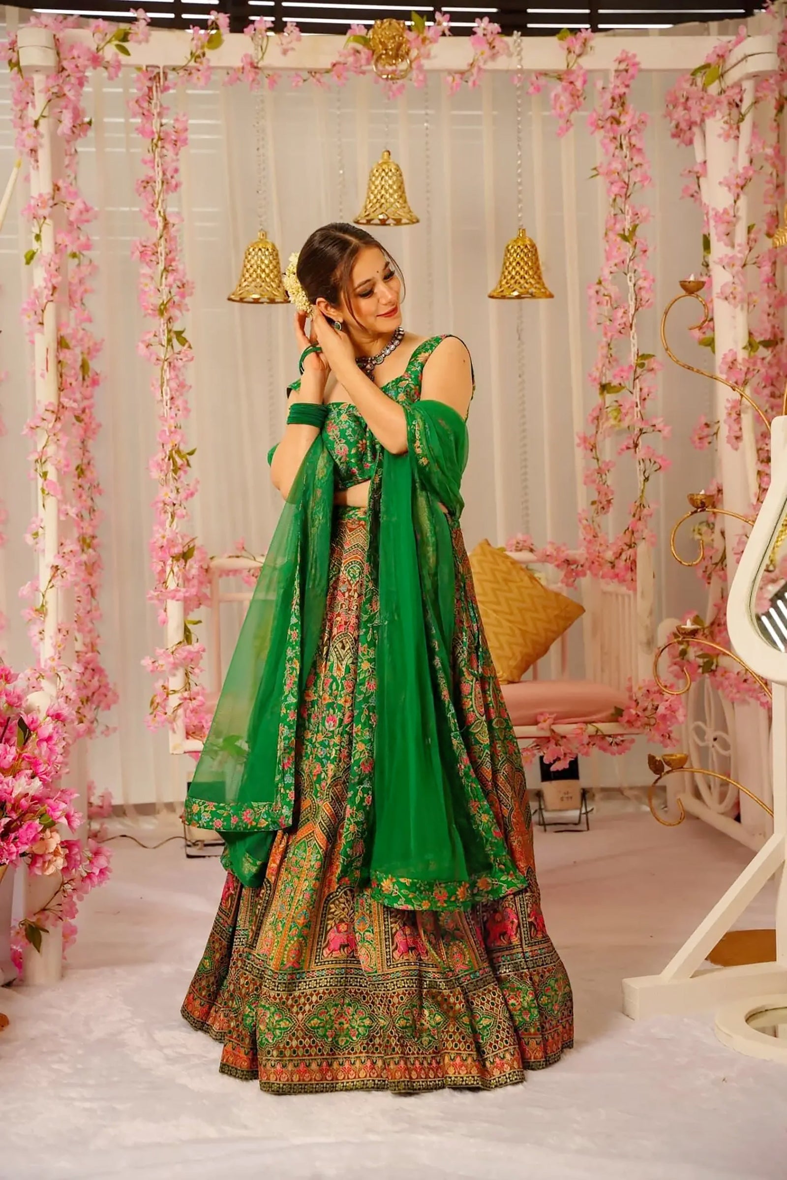 Heavy Silk Digital Print Tiered Lehenga Choli Set with Organza Dupatta Clothsvilla