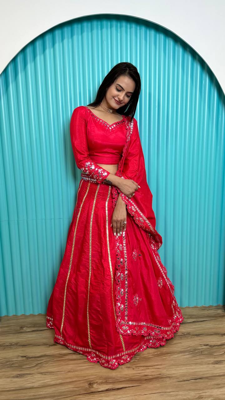 Hot Pink Glam – Two-Tone Slub Silk Lehenga Set ClothsVilla
