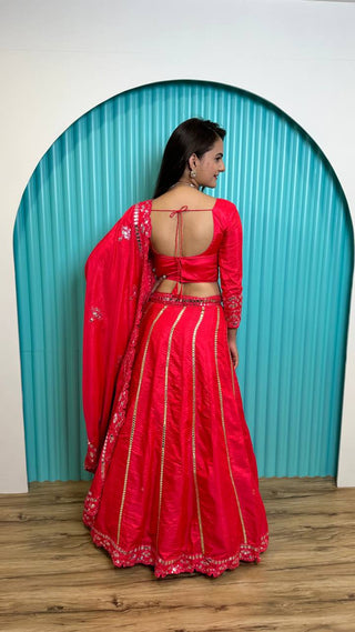 Hot Pink Glam – Two-Tone Slub Silk Lehenga Set ClothsVilla