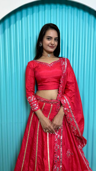 Hot Pink Glam – Two-Tone Slub Silk Lehenga Set ClothsVilla