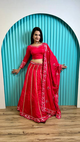 Hot Pink Glam – Two-Tone Slub Silk Lehenga Set ClothsVilla