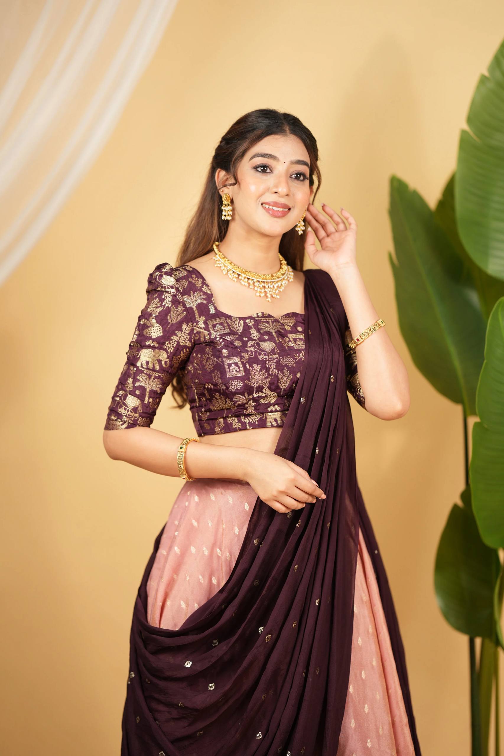 Hot Pink Regal Banarasi Zari Silk Lehenga Set with Sequin-Embellished Dupatta ClothsVilla