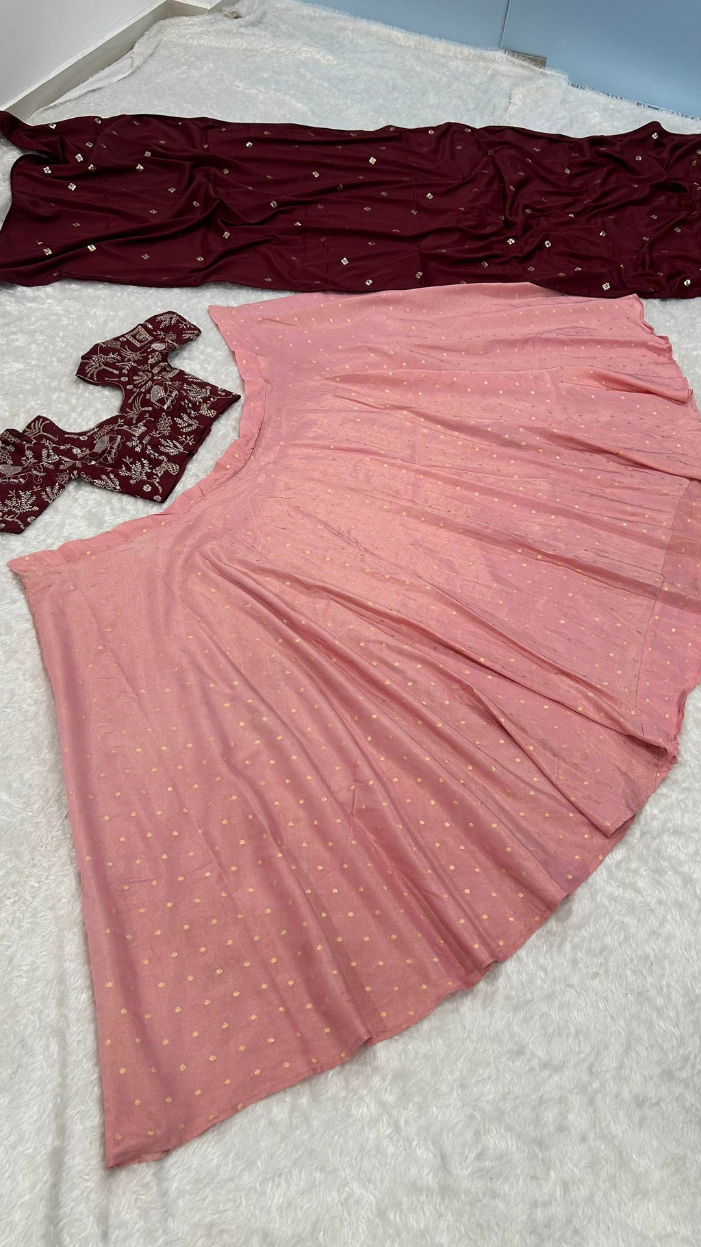 Hot Pink Regal Banarasi Zari Silk Lehenga Set with Sequin-Embellished Dupatta ClothsVilla
