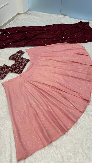 Hot Pink Regal Banarasi Zari Silk Lehenga Set with Sequin-Embellished Dupatta ClothsVilla