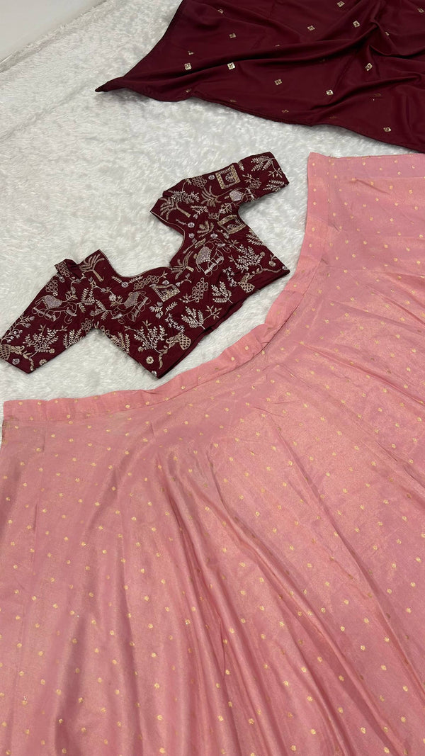 Hot Pink Regal Banarasi Zari Silk Lehenga Set with Sequin-Embellished Dupatta ClothsVilla