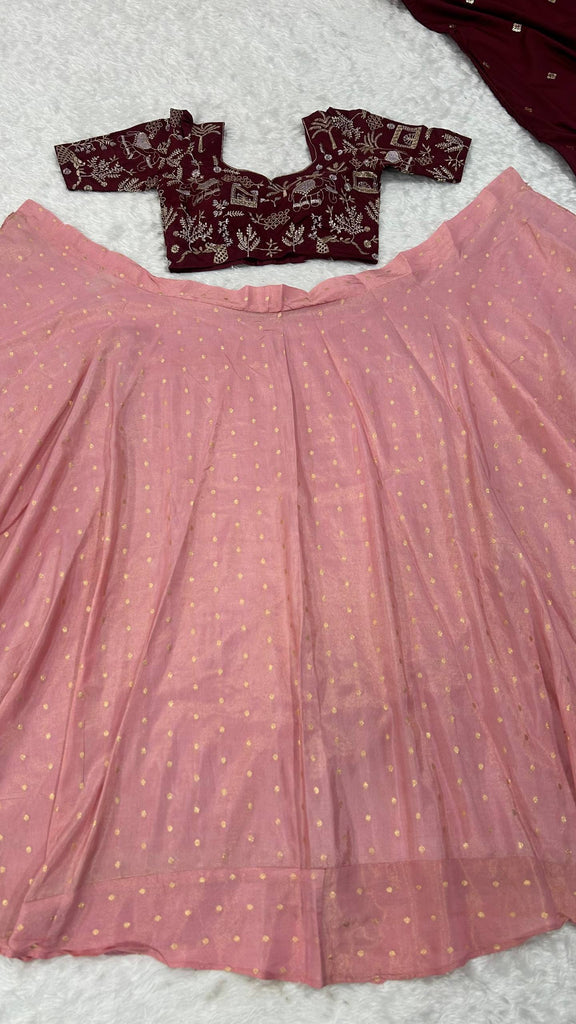 Hot Pink Regal Banarasi Zari Silk Lehenga Set with Sequin-Embellished Dupatta ClothsVilla