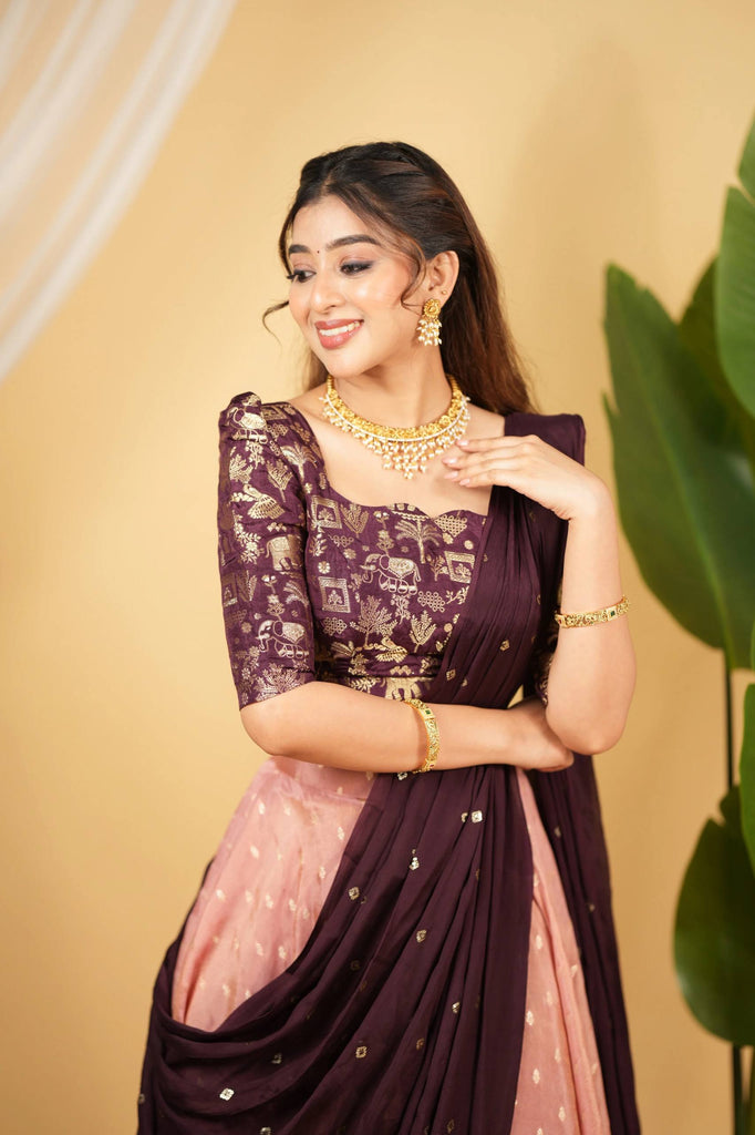 Hot Pink Regal Banarasi Zari Silk Lehenga Set with Sequin-Embellished Dupatta ClothsVilla