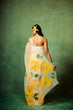 Load image into Gallery viewer, White Pure Organza Saree with Hand-Painted Oversized Yellow Floral Motifs &amp; Sequin Accents | Satin Blouse FANCY SAREES