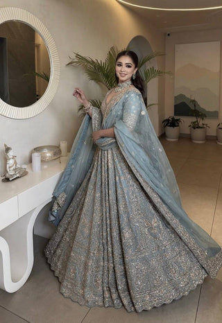 Icy Blue Designer Silk Lehenga Choli ClothsVilla