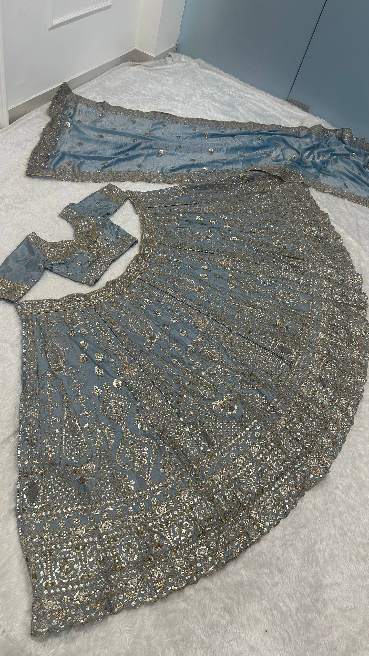 Icy Blue Designer Silk Lehenga Choli ClothsVilla