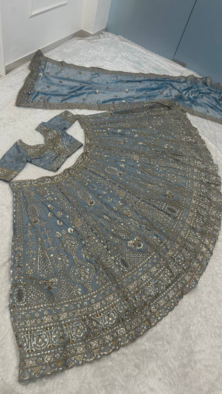 Icy Blue Designer Silk Lehenga Choli ClothsVilla