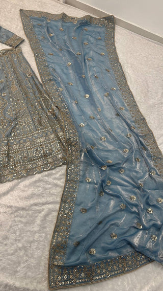 Icy Blue Designer Silk Lehenga Choli ClothsVilla