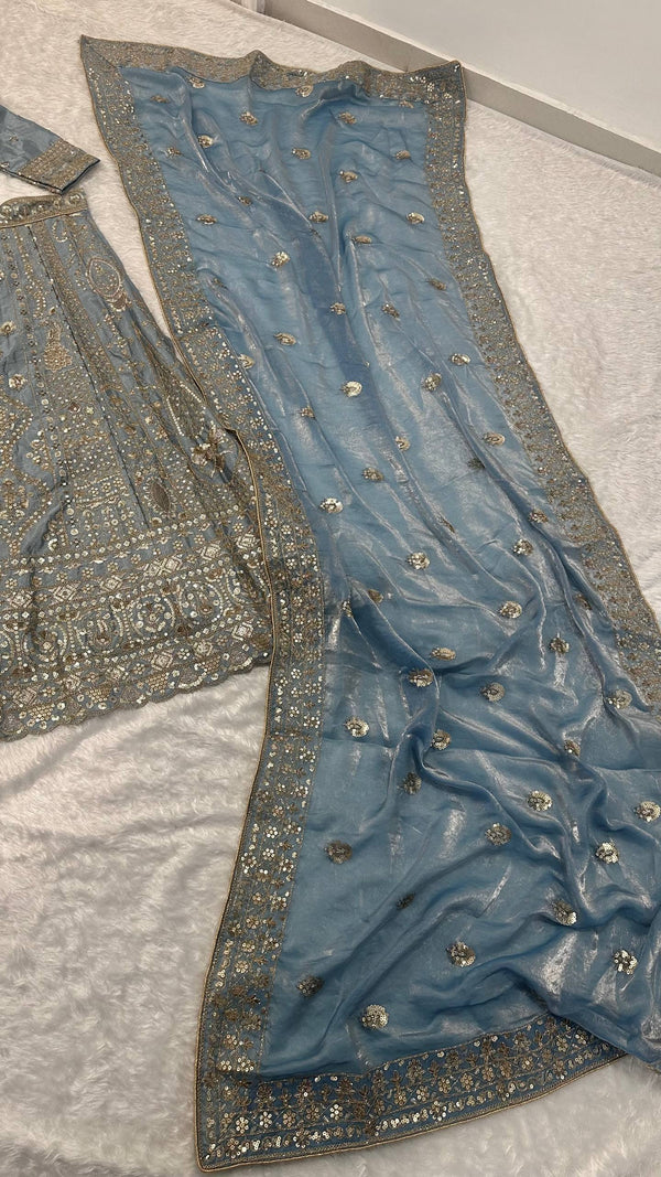 Icy Blue Designer Silk Lehenga Choli ClothsVilla