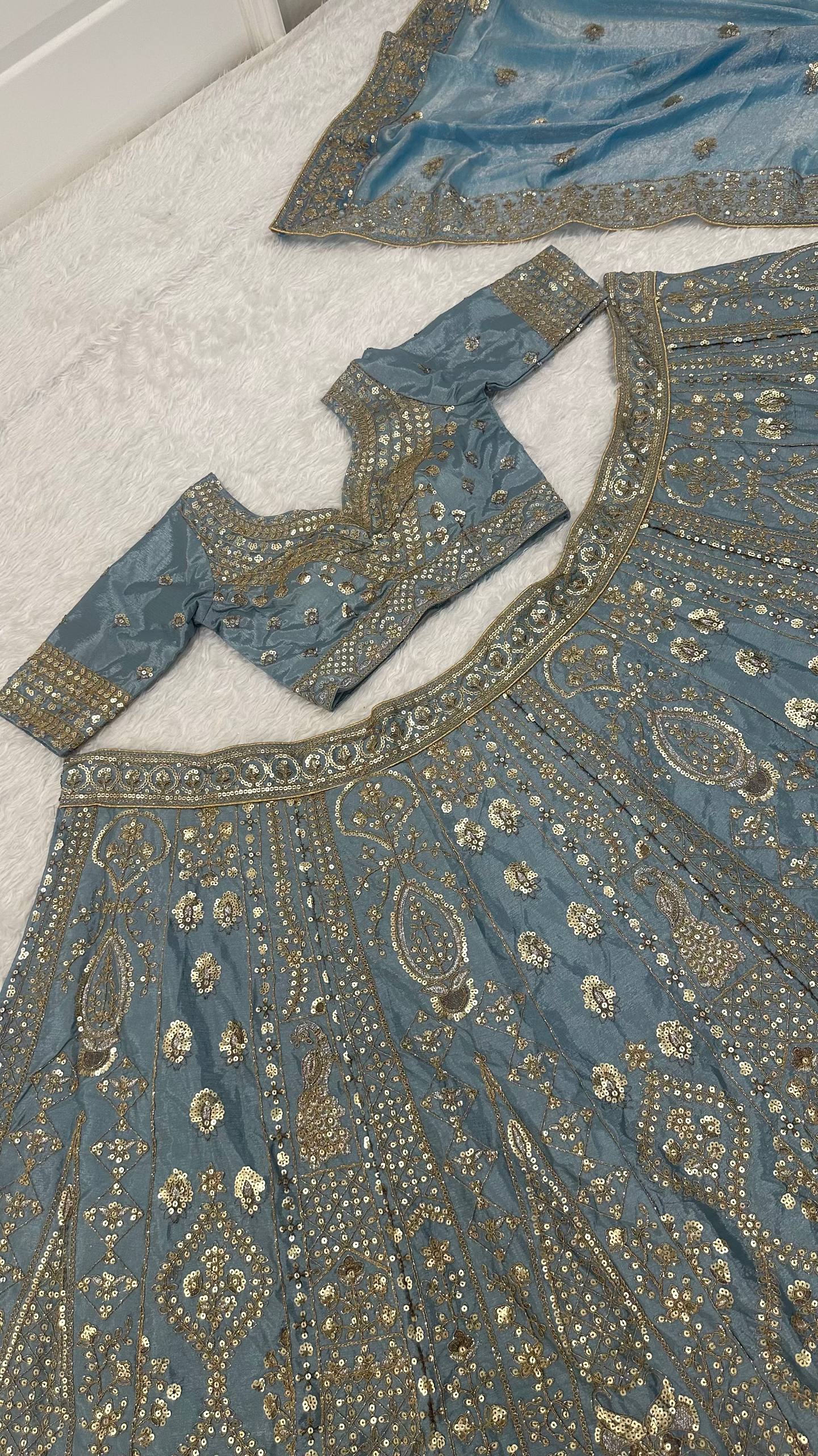 Icy Blue Designer Silk Lehenga Choli ClothsVilla