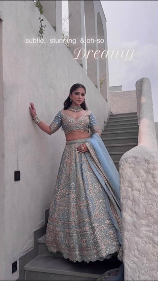 Icy Blue Designer Silk Lehenga Choli ClothsVilla