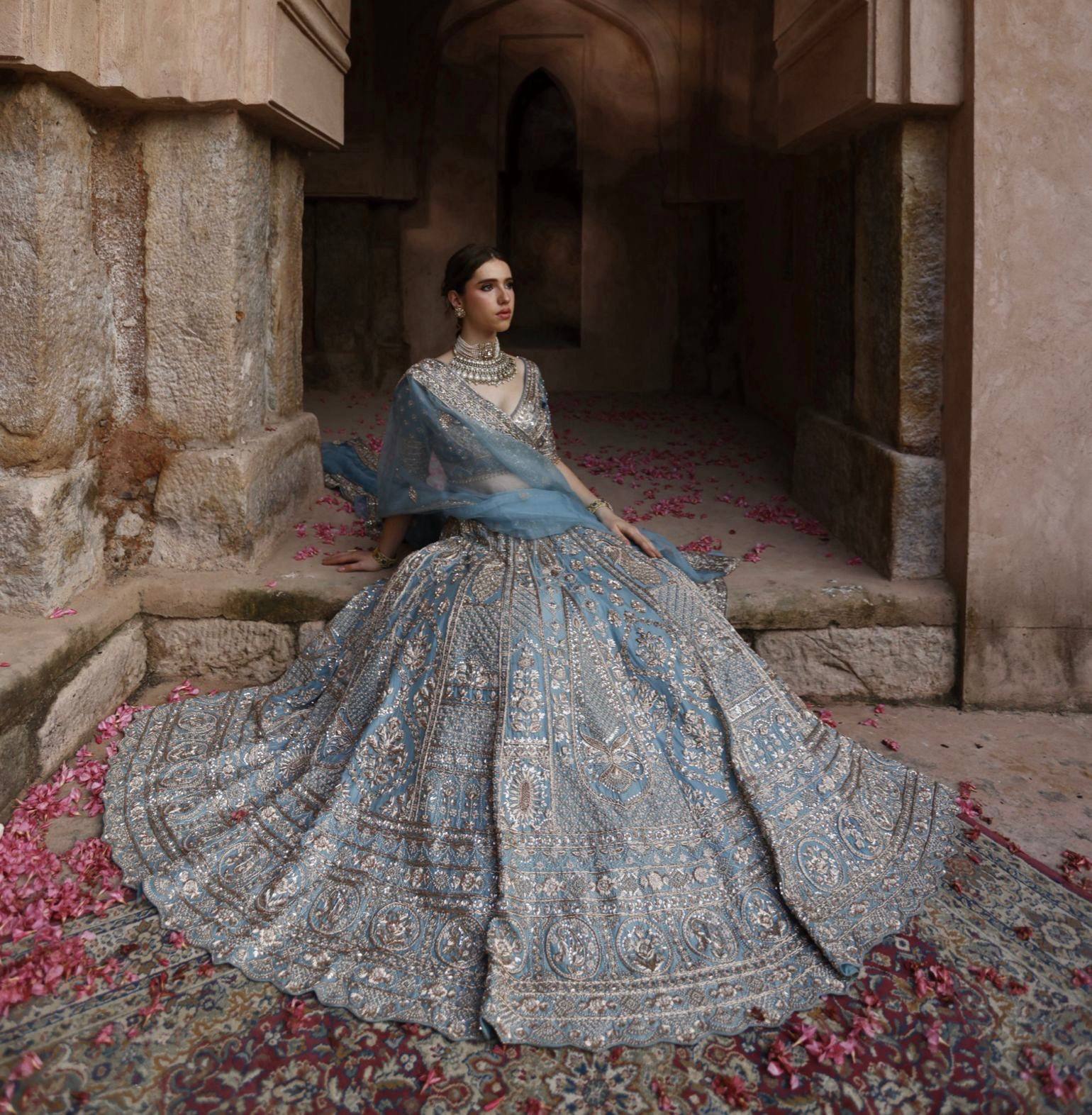 Icy Blue Designer Silk Lehenga Choli ClothsVilla