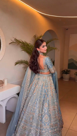 Icy Blue Designer Silk Lehenga Choli ClothsVilla
