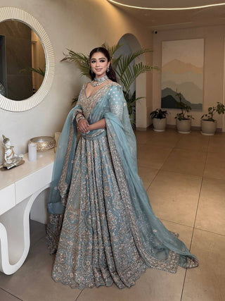 Icy Blue Designer Silk Lehenga Choli ClothsVilla