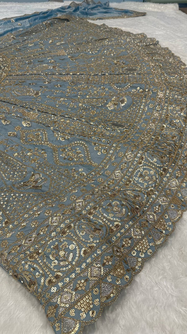 Icy Blue Designer Silk Lehenga Choli ClothsVilla