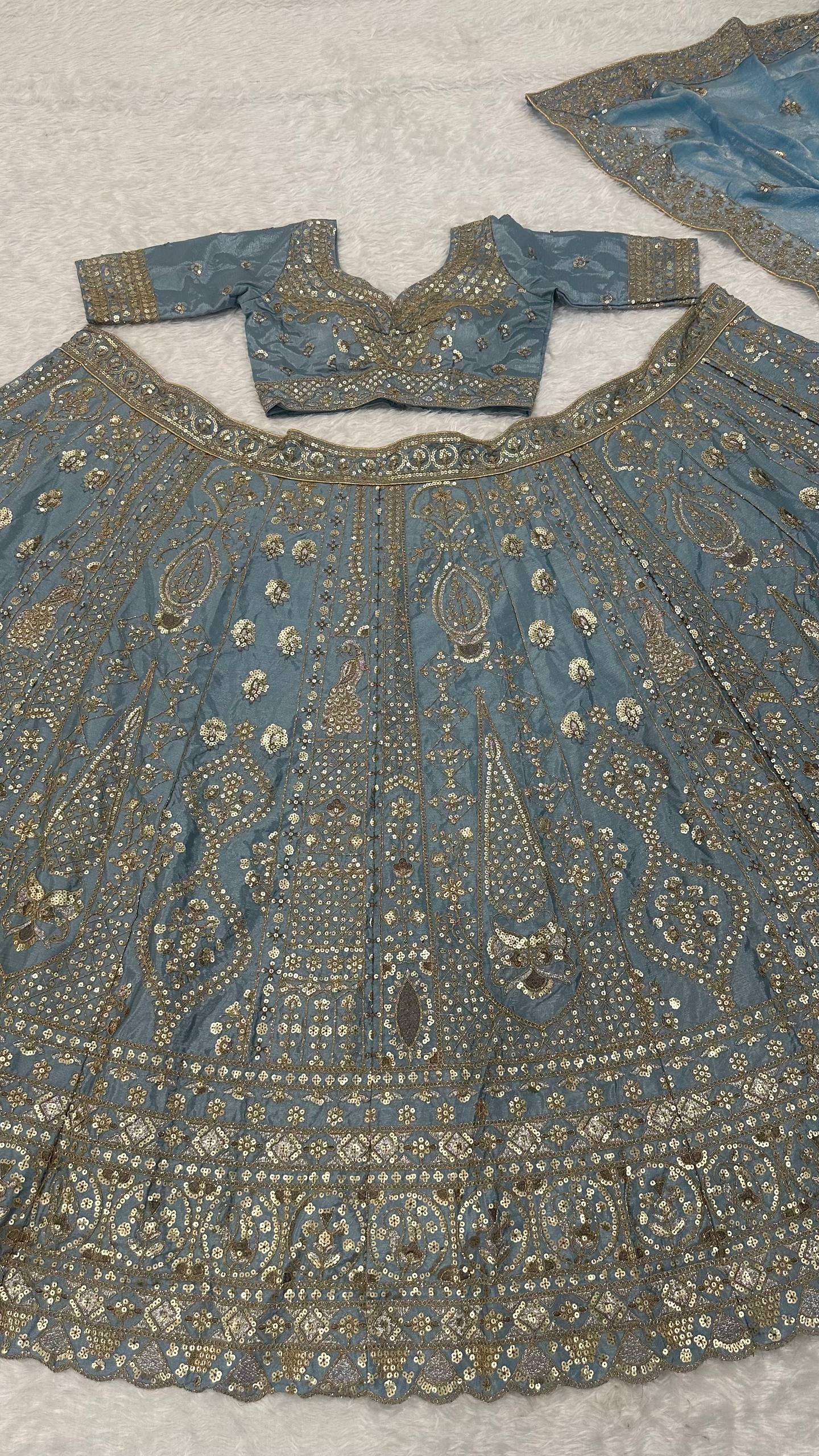 Icy Blue Designer Silk Lehenga Choli ClothsVilla