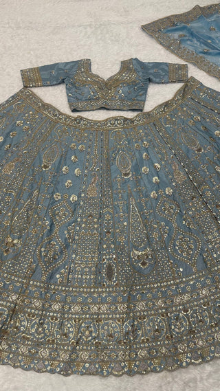 Icy Blue Designer Silk Lehenga Choli ClothsVilla