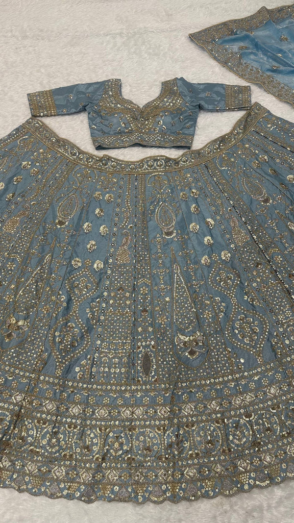 Icy Blue Designer Silk Lehenga Choli ClothsVilla