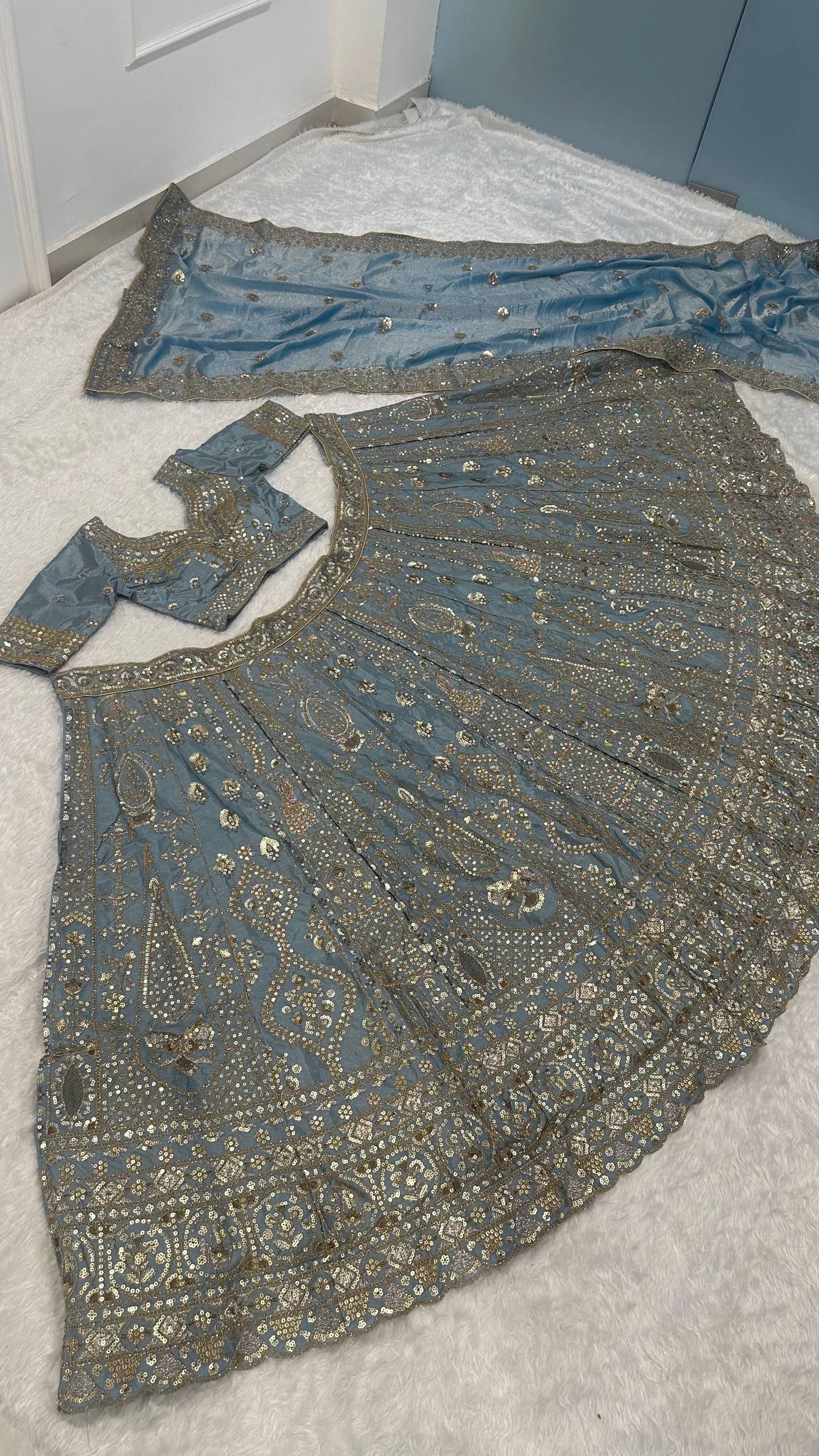 Icy Blue Designer Silk Lehenga Choli ClothsVilla