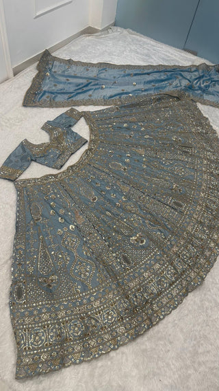 Icy Blue Designer Silk Lehenga Choli ClothsVilla
