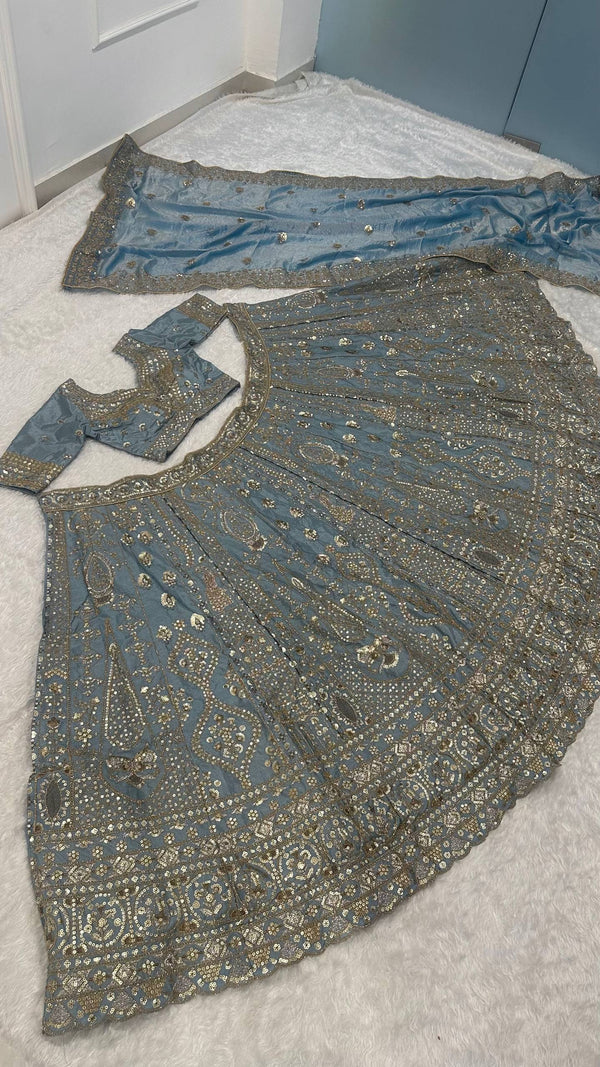 Icy Blue Designer Silk Lehenga Choli ClothsVilla