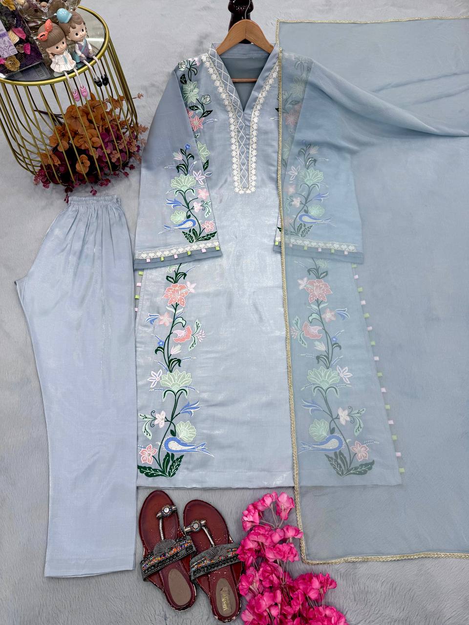Icy Blue Roman Glass Kaftan Set ClothsVilla