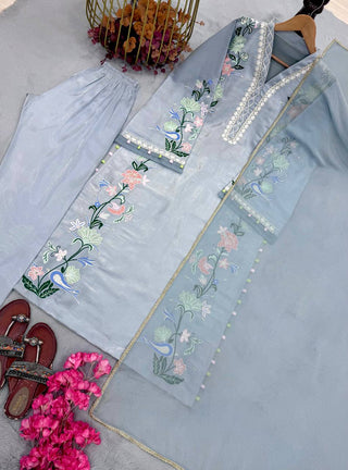 Icy Blue Roman Glass Kaftan Set ClothsVilla