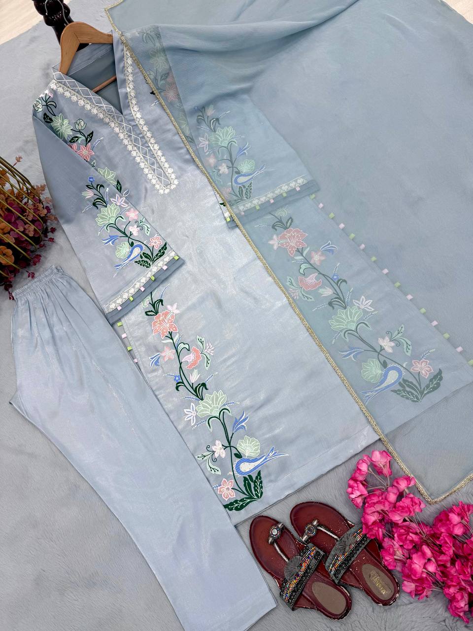 Icy Blue Roman Glass Kaftan Set ClothsVilla
