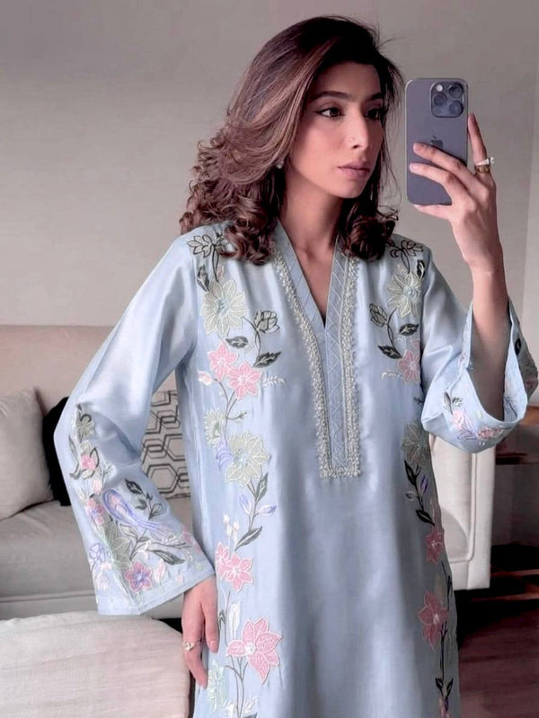 Icy Blue Roman Glass Kaftan Set ClothsVilla
