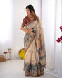 Load image into Gallery viewer, Beige Handloom Cotton Saree with Maroon Blouse and Multicolor Royal Procession Pallu LINEN HANDLOOM