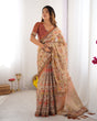 Load image into Gallery viewer, Beige Handloom Cotton Saree with Rust Blouse and Village Celebration Print LINEN HANDLOOM