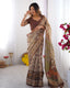 Beige & Brown Handloom Cotton Saree with Mythical Kalamkari Pallu and Elephant Motifs LINEN HANDLOOM