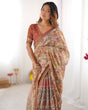 Load image into Gallery viewer, Beige Handloom Cotton Saree with Rust Blouse and Village Celebration Print LINEN HANDLOOM